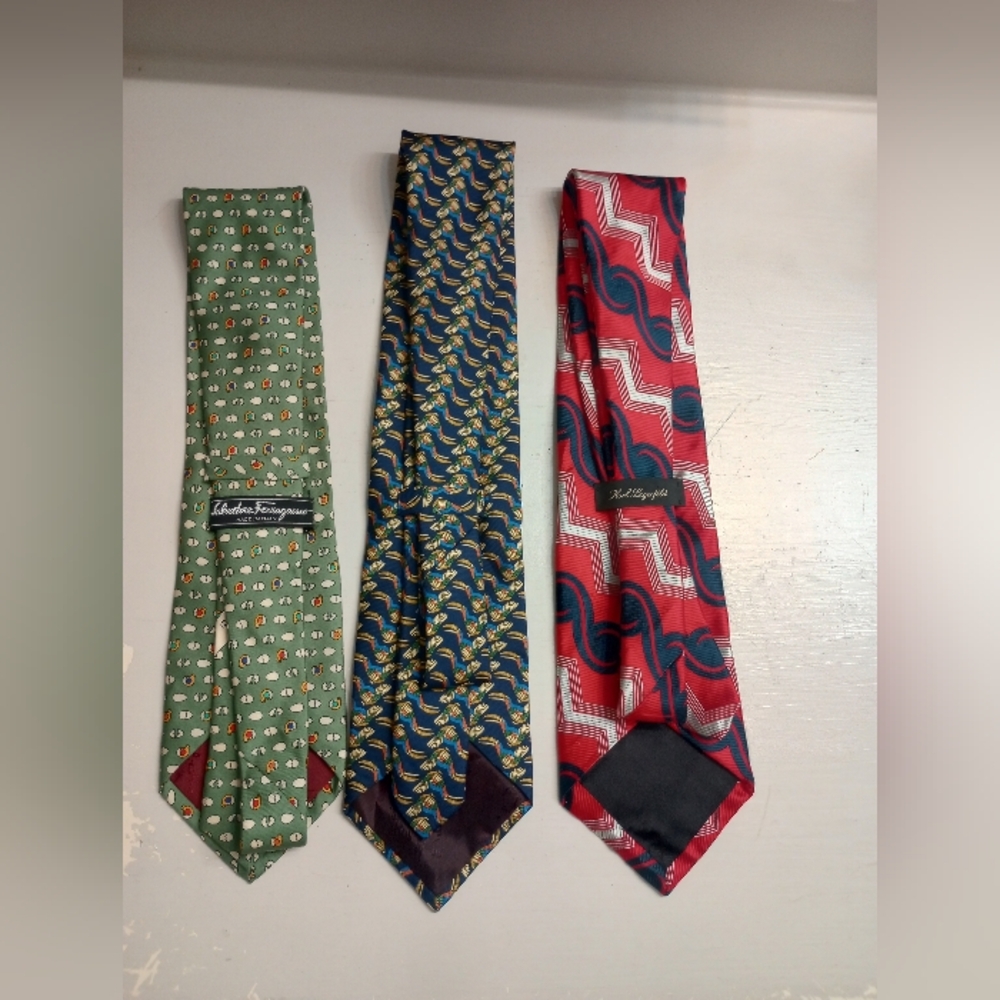Salvatore Ferragamo, Burberry And Karl Lagerfeld Bundle Of 3 Men's Ties - Picture 6 of 9